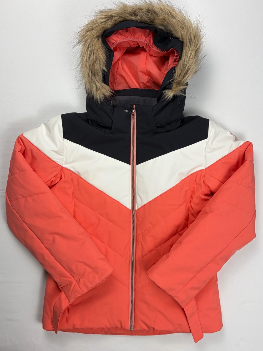 Spyder Lola Girls 14 Insulated Waterproof Ski Jacket Faux Fur Hood Coral 10K